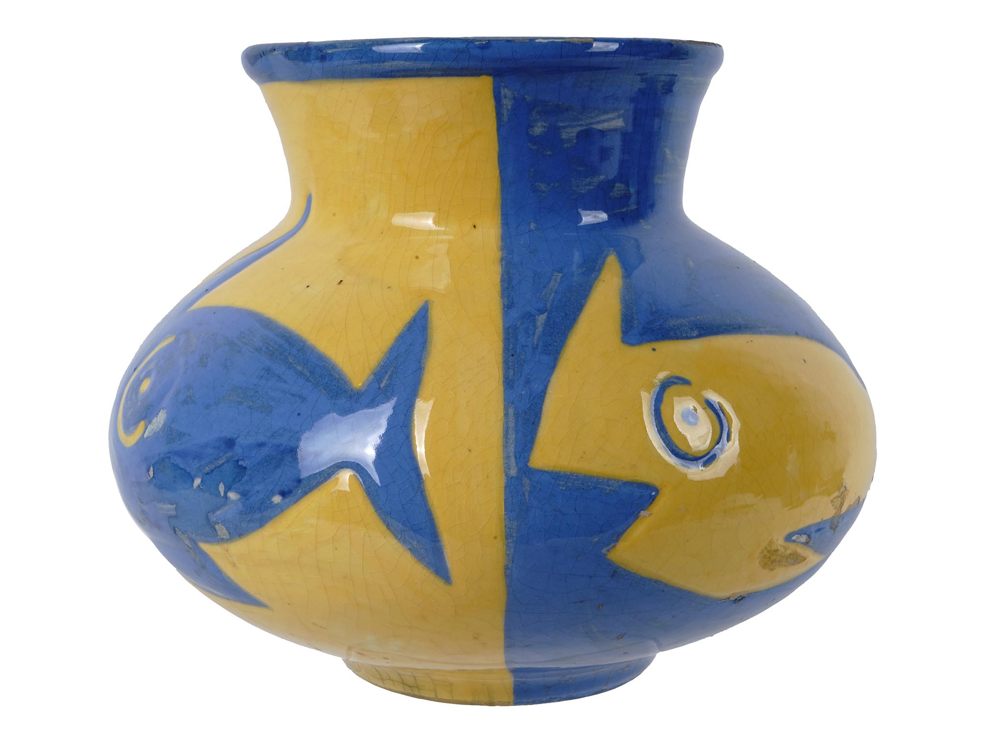 BLUE AND YELLOW GLAZED VASE AFTER PABLO PICASSO PIC-0